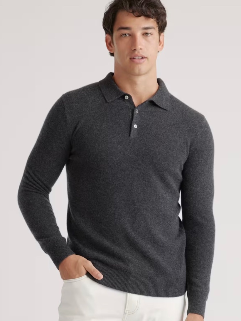 Quince Men's Mongolian Cashmere Polo Sweater - NWOT - Large - Charcoal Grey